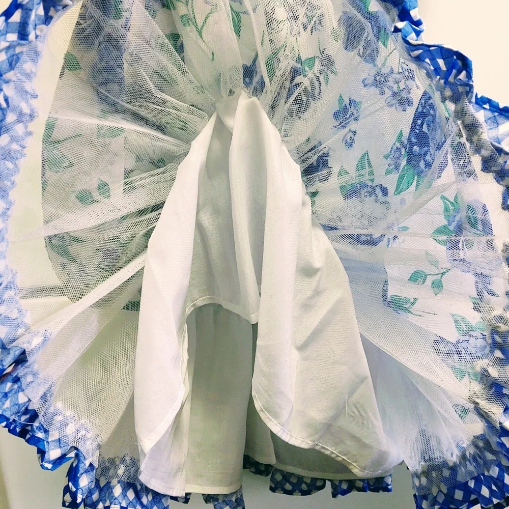NWT NANNETTE GIRL BLUE/WHITE FLORAL POLY/COTTON PETTICOAT FLUTTER SLEEVE DRESS 5 - Picture 6 of 13